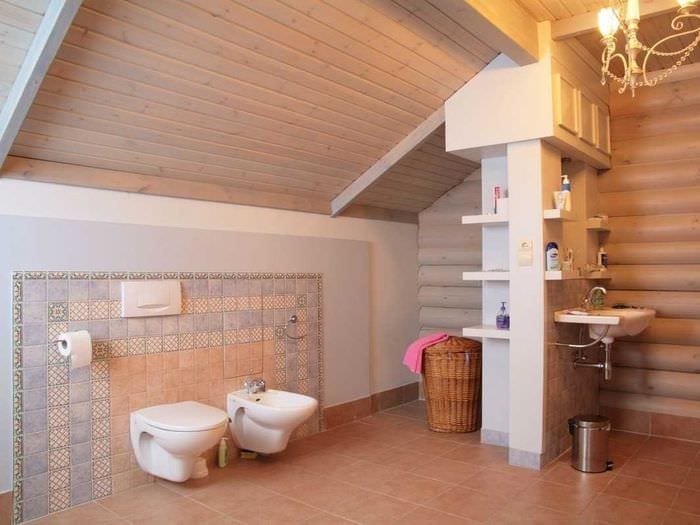 идея современного стиля ванной в деревянном доме