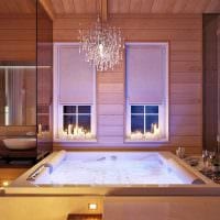 вариант красивого интерьера ванной в деревянном доме фото