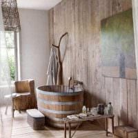 вариант необычного стиля ванной комнаты в деревянном доме фото