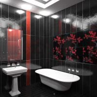 идея необычного дизайна ванной комнаты в черно-белых тонах фото