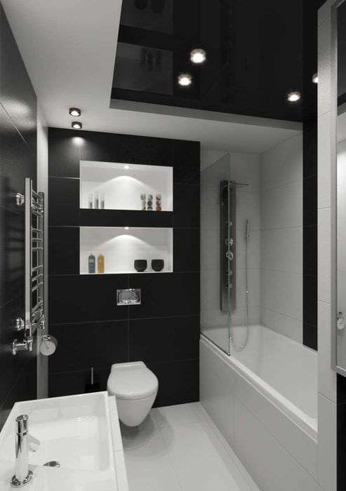 вариант яркого дизайна ванной комнаты в черно-белых тонах
