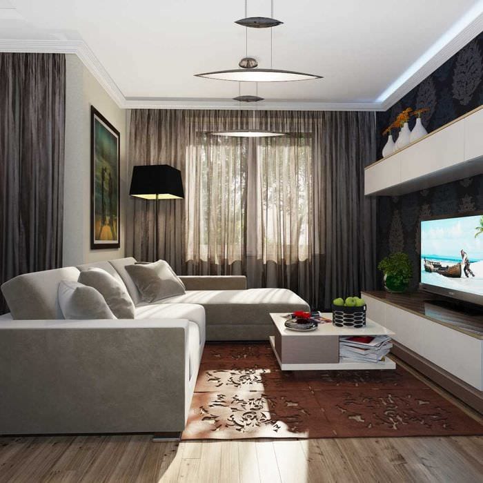 пример яркого стиля гостиной комнаты 19-20 кв.м