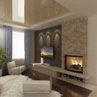 пример красивого дизайна гостиной комнаты с камином картинка