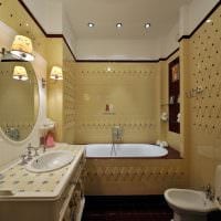пример яркого дизайна ванной в бежевом цвете фото