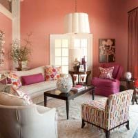 вариант применения розового цвета в светлом дизайне комнате картинка