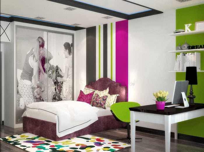 идея яркого дизайна спальной комнаты для девочки в современном стиле
