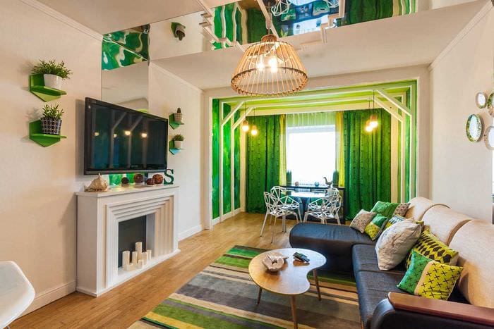 идея применения зеленого цвета в красивом дизайне комнаты