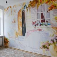 идея светлого интерьера квартиры с росписью стен фото