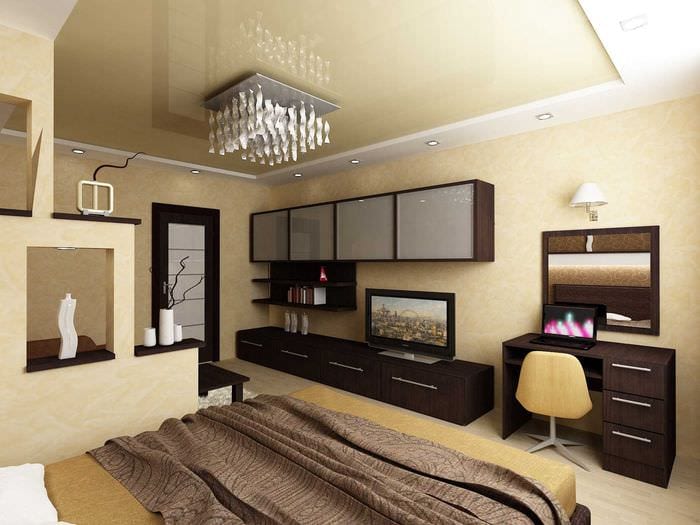 идея яркого дизайна гостиной спальни