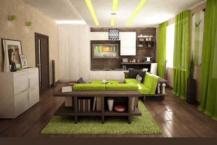 вариант яркого сочетания цвета в интерьере современной квартиры