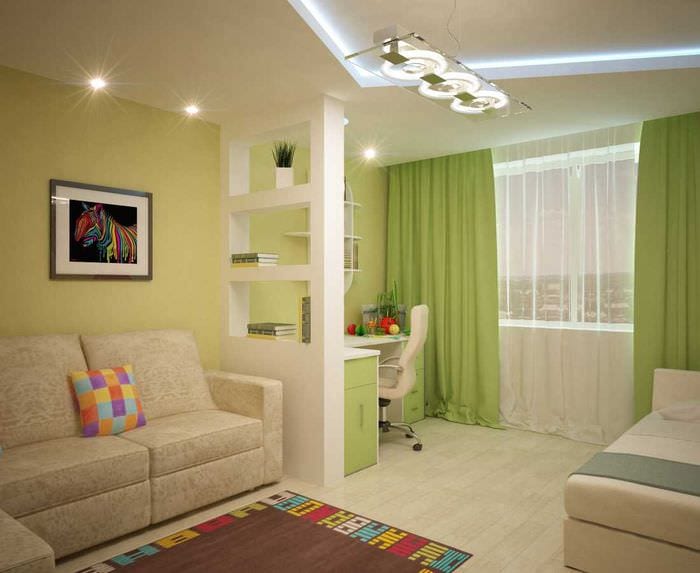 идея светлого дизайна гостиной спальни 20 кв.м.