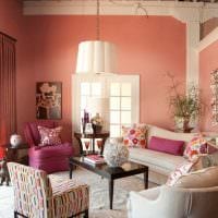 пример применения розового цвета в красивом декоре комнате фото