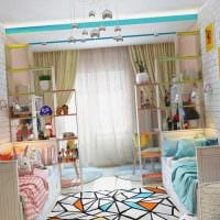 вариант яркого дизайна детской комнаты для двоих детей картинка