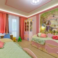 пример необычного интерьера детской комнаты для двоих девочек фото