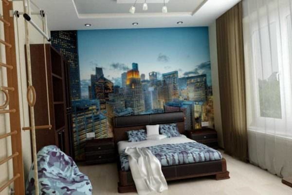 идея яркого дизайна спальни для молодого человека фото