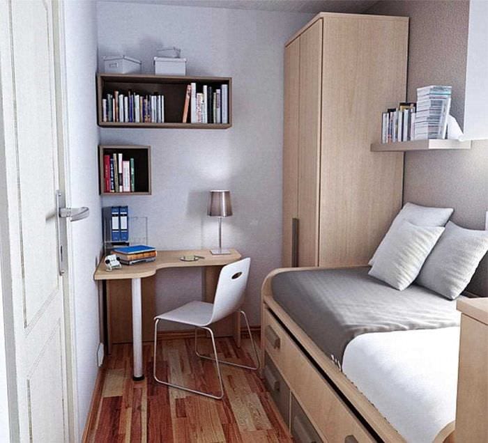 вариант необычного интерьера небольшой комнаты в общежитии