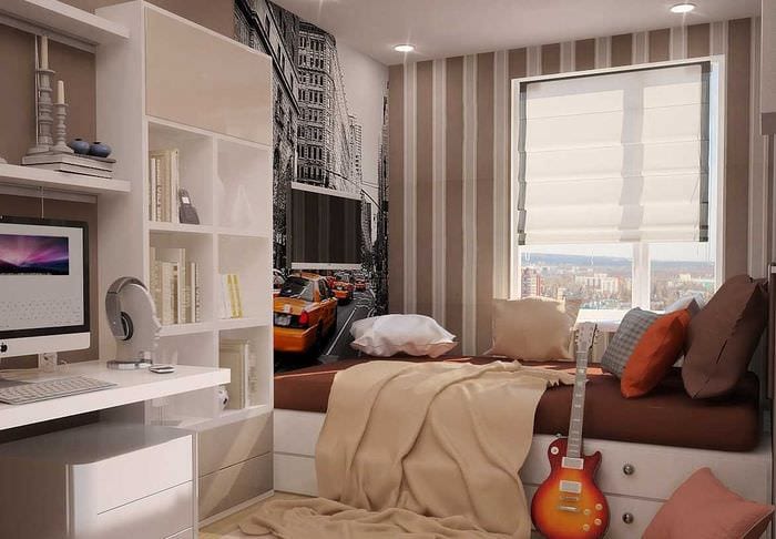 вариант необычного стиля спальной комнаты для молодого человека