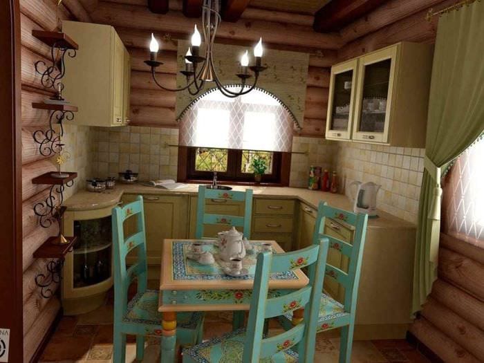 вариант светлого стиля кухни в деревянном доме