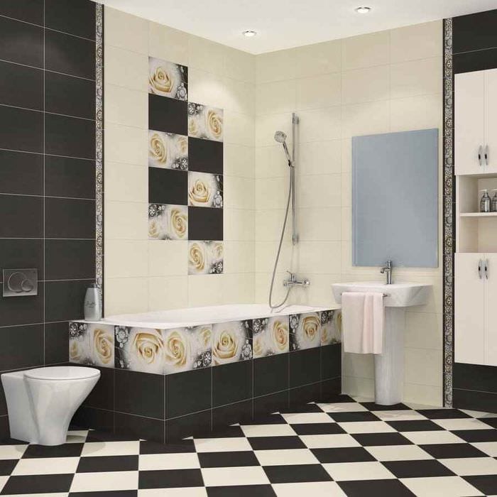вариант яркого дизайна укладки плитки в ванной комнате
