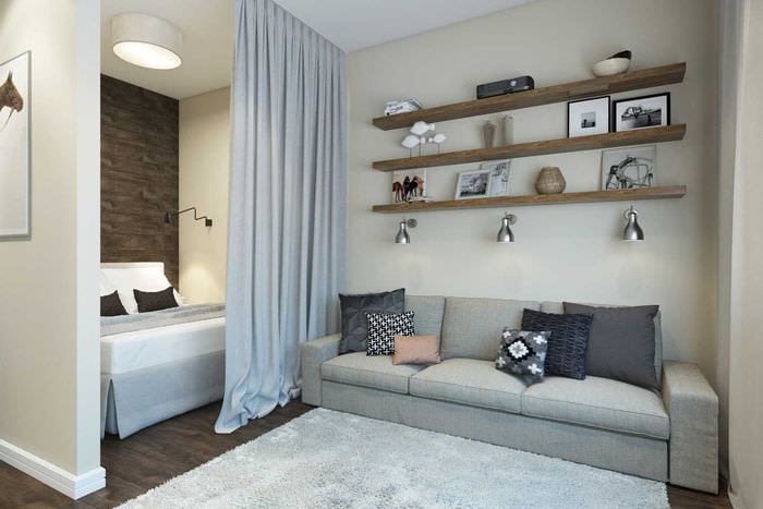 идея светлого стиля гостиной спальни