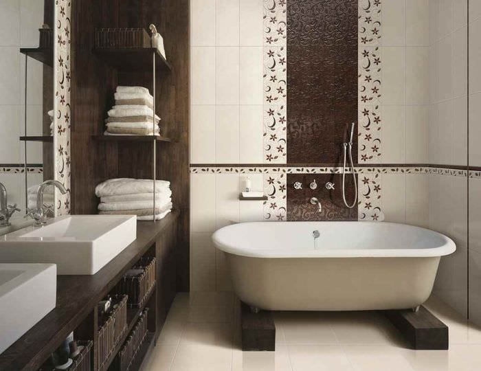 пример необычного стиля укладки плитки в ванной комнате