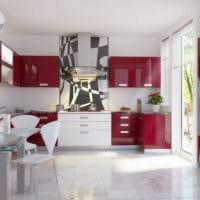 дизайн кухни с окном красно белый интерьер