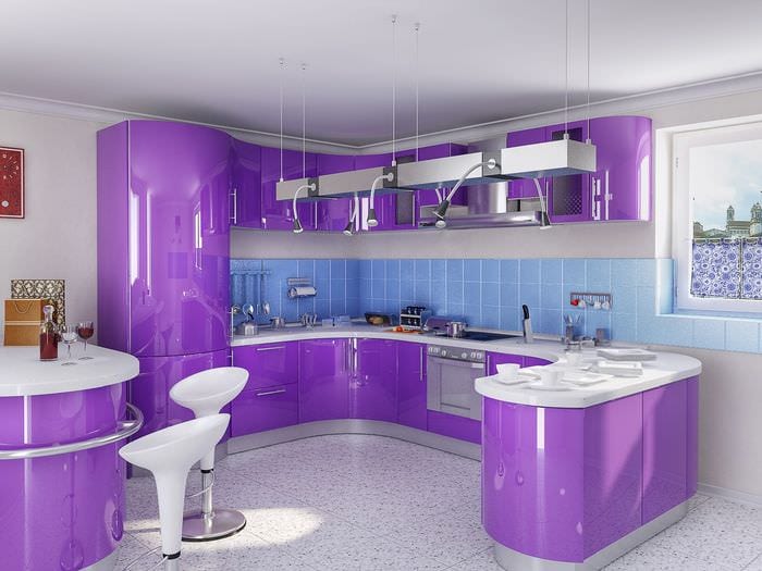 фиолетовый дизайн кухни