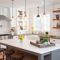 кухня без верхних шкафов светлый дизайн