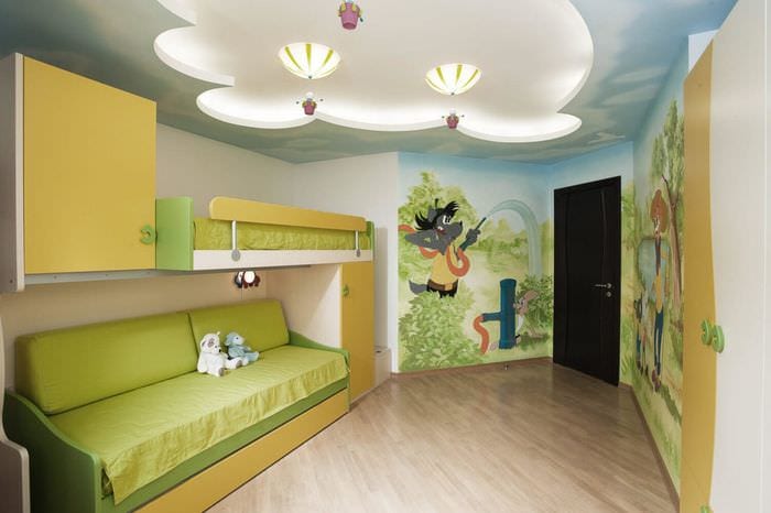 дизайн потолка в детской комнате