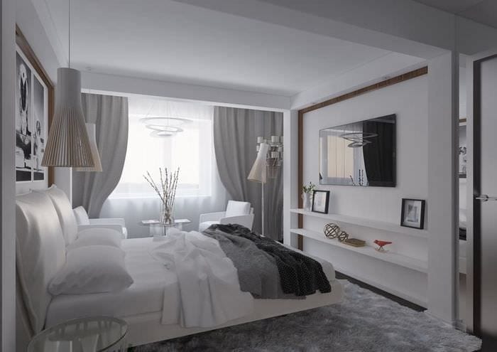 серо белый дизайн спальни