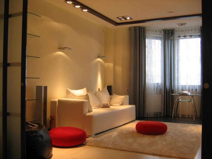 вариант светлого стиля гостиной спальни 20 метров