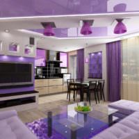 Интерьер гостиной в фиолетовом цвете с нишами