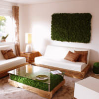 Зеленый мох в оформлении современной гостиной
