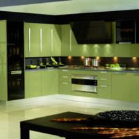 Акриловые фасады кухонного гарнитура оливкового цвета