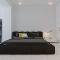 Минимум черной мебели в спальне белого цвета