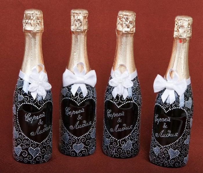 Виды декора свадебных бутылок