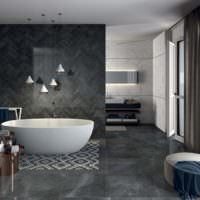 Зонирование ванной с помощью мозаики на полу