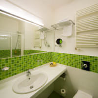 Сочетание зеленого и белого цветов в дизайне ванной