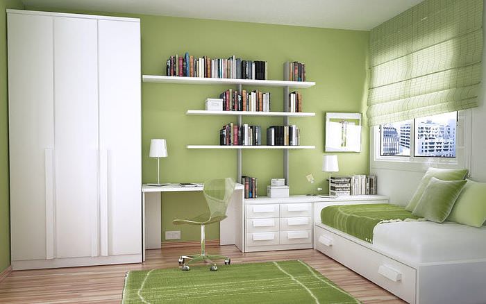 Дизайн кабинета с участием оливкового цвета