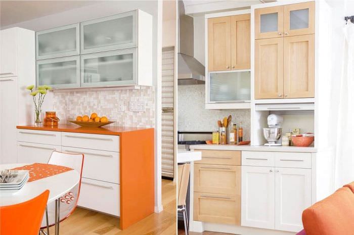 Дизайн кухни с оранжевой столешницей и яркими аксессуарами