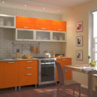 Подсветка оранжевого фасада кухонного гарнитура
