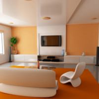 Современная гостиная с оранжевым ковром