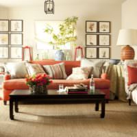 Оранжевая мебель в интерьере жилой комнаты