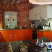 Оранжевый цвет на кухне в стиле лофт