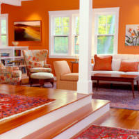 Декорирование гостиной в оранжевом цвете