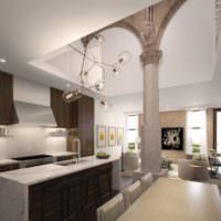 Дизайн-проект кухни-гостиной с колоннами