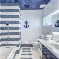 Мозаика в оформлении ванной комнаты в морском стиле