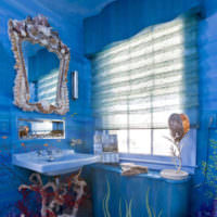 Красивое оформление ванной в голубых тонах