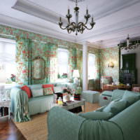 Мятный цвет в интерьере гостиной в стиле прованс