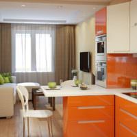 Кухонный гарнитур с оранжевыми фасадами